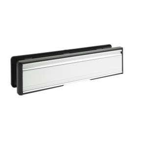 10" x 2.75" Door Letterplate Black ABS Frame Aluminium Flap - Silver