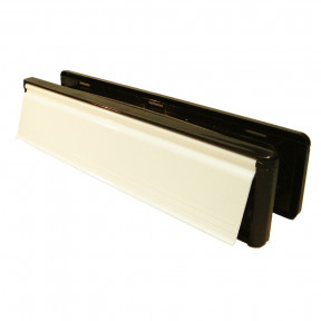 10" x 2.75" Door Letterplate Black ABS Frame Aluminium Flap - White