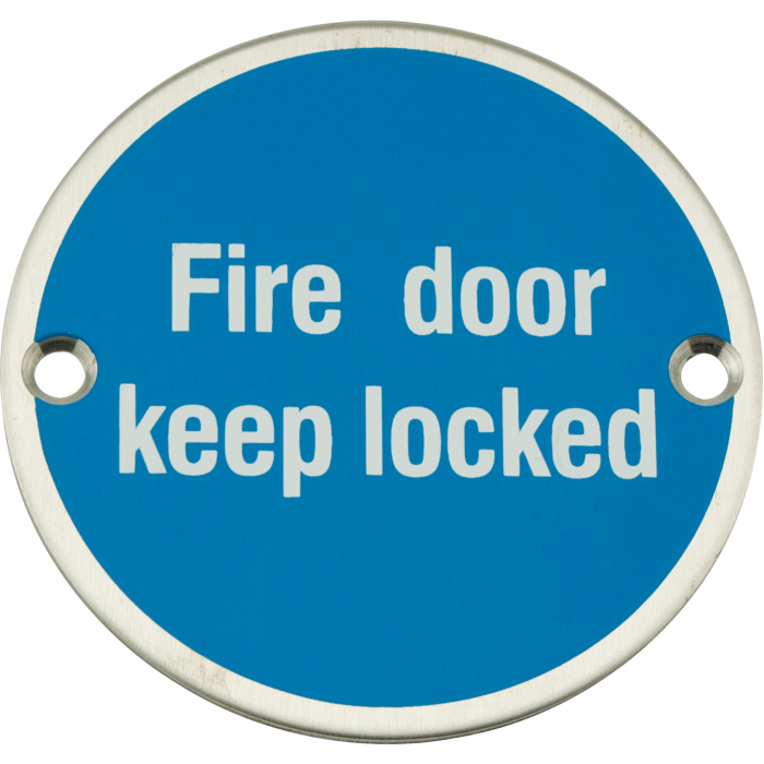 75mm Fire Door Keep Locked Symbol - Satin Stainless Steel