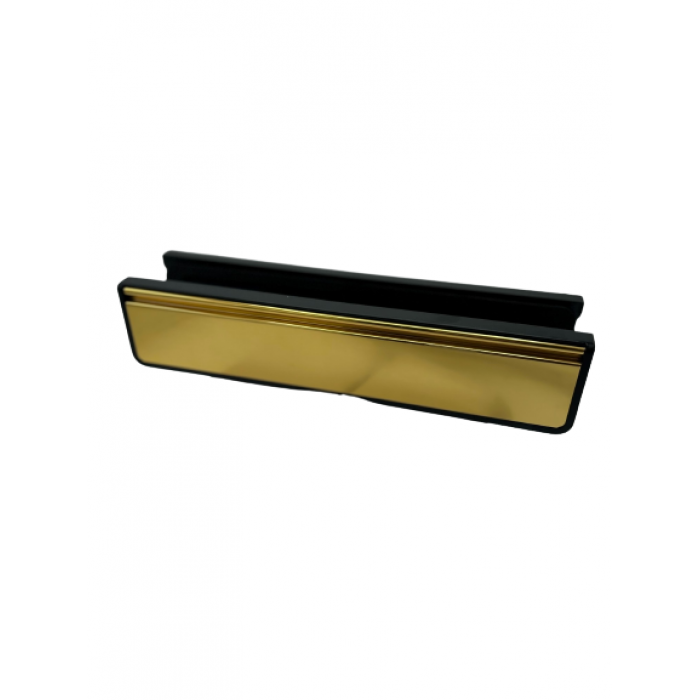 12" x 2.75" Door Letterplate Black ABS Frame Aluminium Flap - Gold