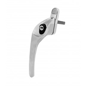 thumbnail interactive-video image 1 of Cranked Left-Hand UPVC Window Handle With Key Lock - Offset Espag, White 1 of 2