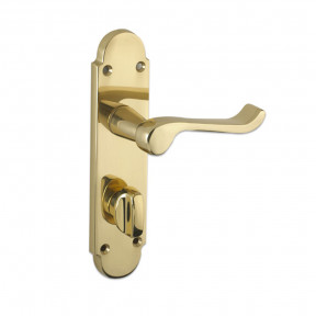 Oxford Lever on Bathroom Backplate Internal Door Handle Set - Polished Brass