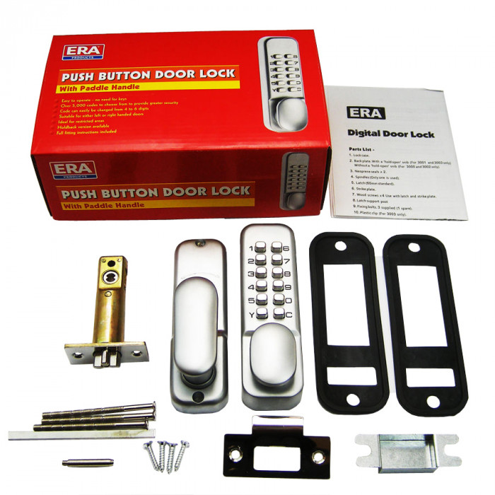 ERA Push Button Code Digital Door Lock with Paddle Handle and Hold Back - Satin